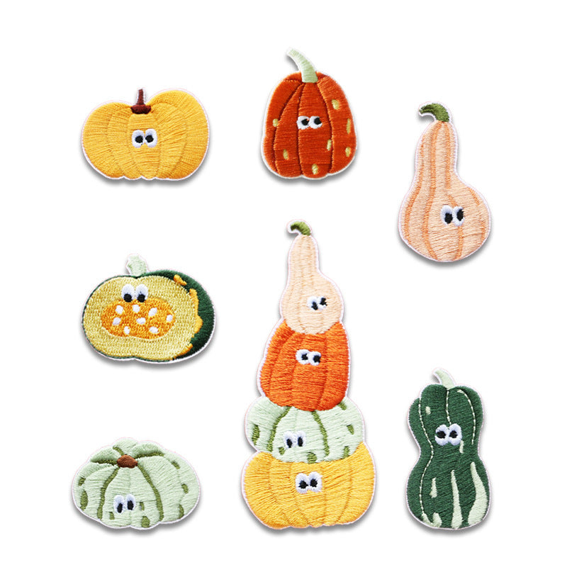 Wholesale Self-adhesive funny pumpkin embroidered patch FS